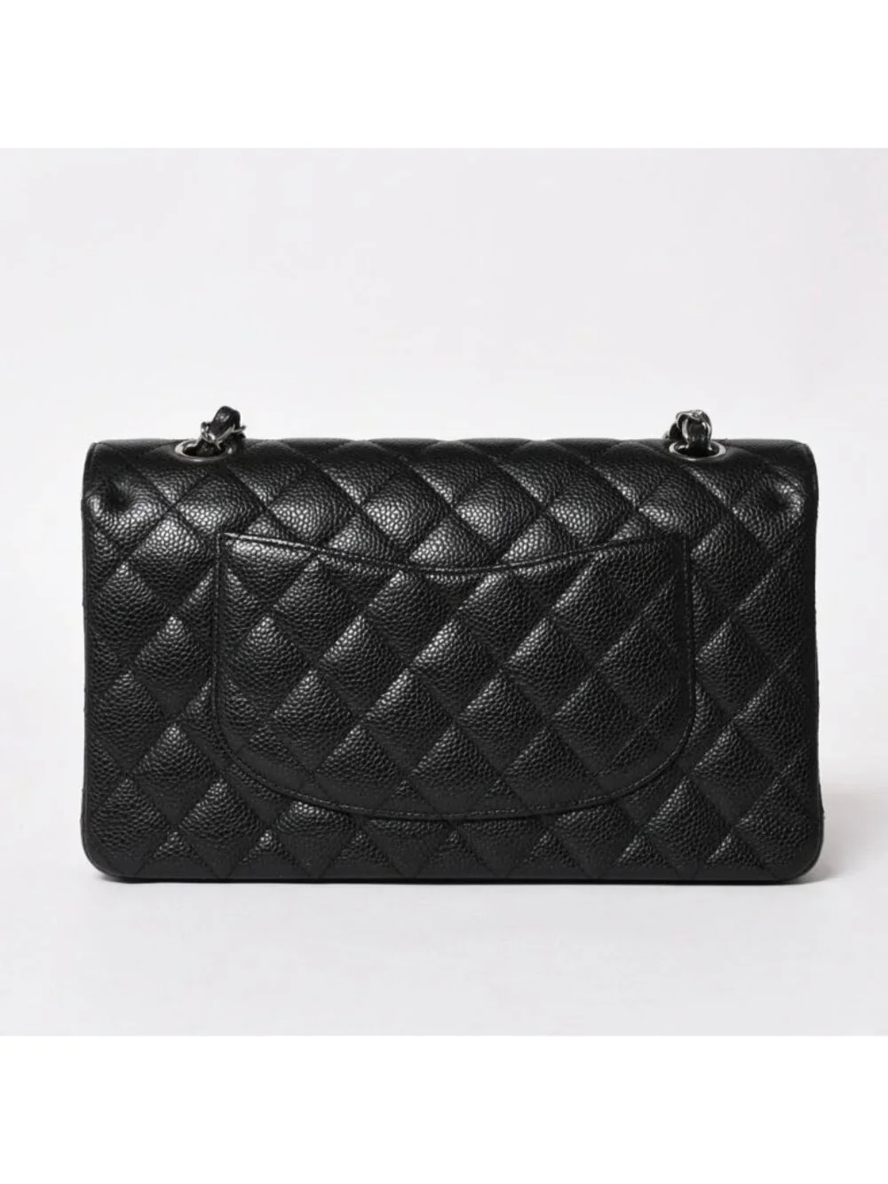 Chanel Quilted 25 Double Flap Chain Shoulder Bag CC Logo Caviar Leather Black